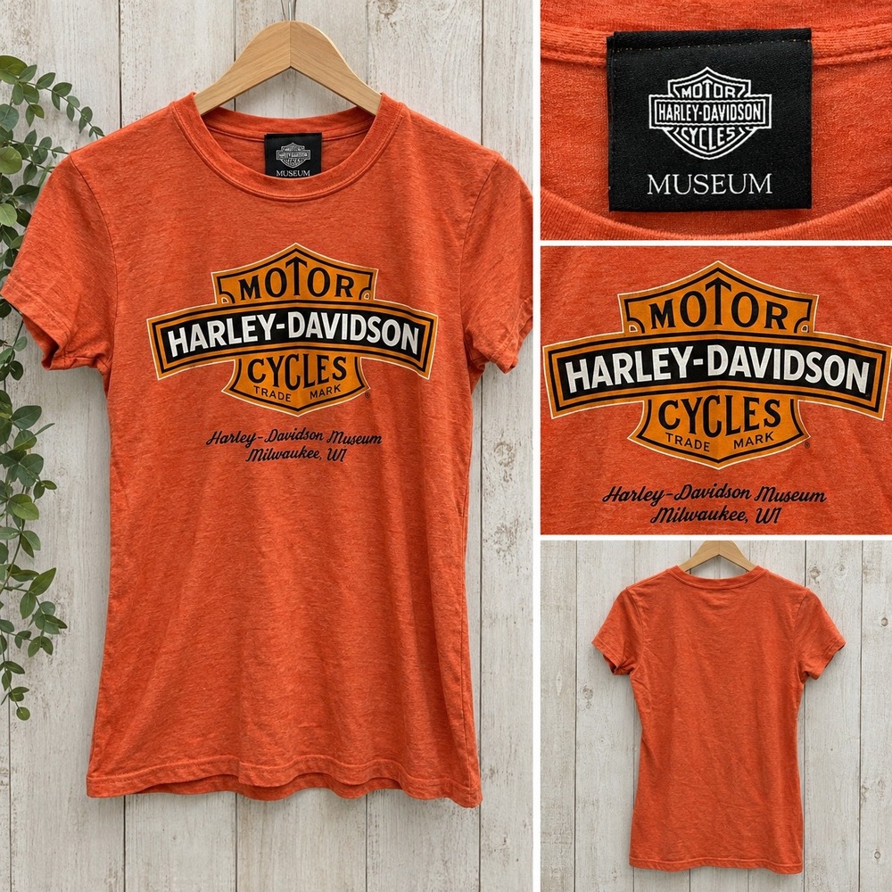 Harley-Davidson Museum Milwaukee WI Graphic T-Shirt Orange Mens Medium M